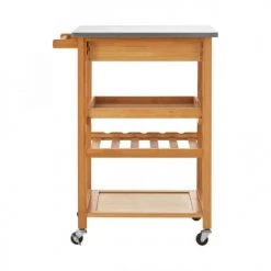 Wadiga Îlots Et Dessertes Desserte De Cuisine Sur Roulettes En Bambou Et Inox 58x41x87cm -Meubles de cuisine Soldes desserte de cuisine sur roulettes en bambou et inox 58x41x87cm 5