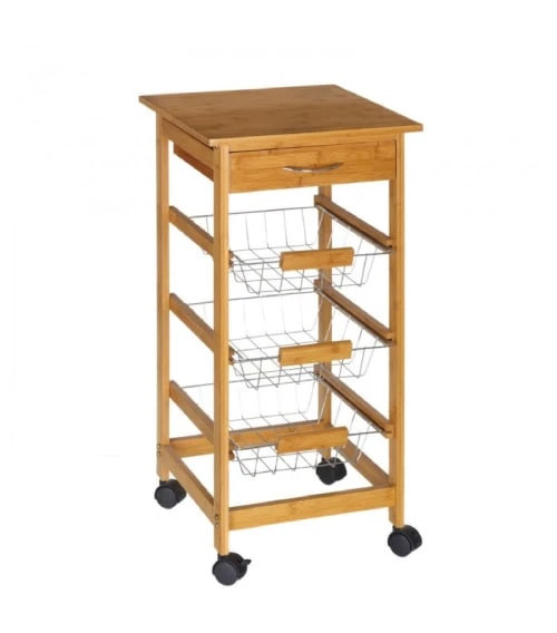 Wadiga Îlots Et Dessertes Desserte De Cuisine Sur Roulettes En Bambou -Meubles de cuisine Soldes desserte de cuisine sur roulettes en bambou