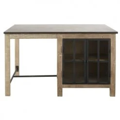 Maisons Du Monde Îlots Et Dessertes Îlot Central Cuisine 2 Portes Vitrées En Pin Recyclé Grisé