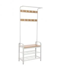 Calicosy Portemanteaux Et Patères Porte-manteau Blanc Avec étagères à Chaussures Et Crochets H183 Cm